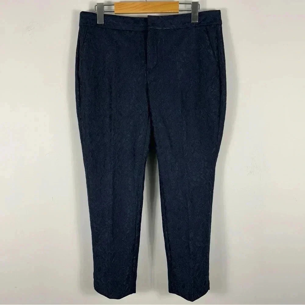 Banana Republic Navy Lace Trim Ankle Pants 6P Petite Dark Blue Trousers❤️